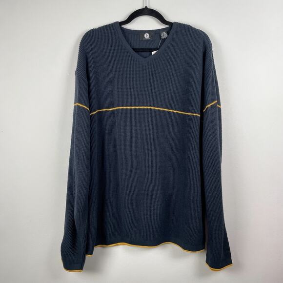 00s y2k Arizona Striped Sweater Long Sleeve Waffle Knit V-Neck Navy Blue Vintage - Picture 1 of 10